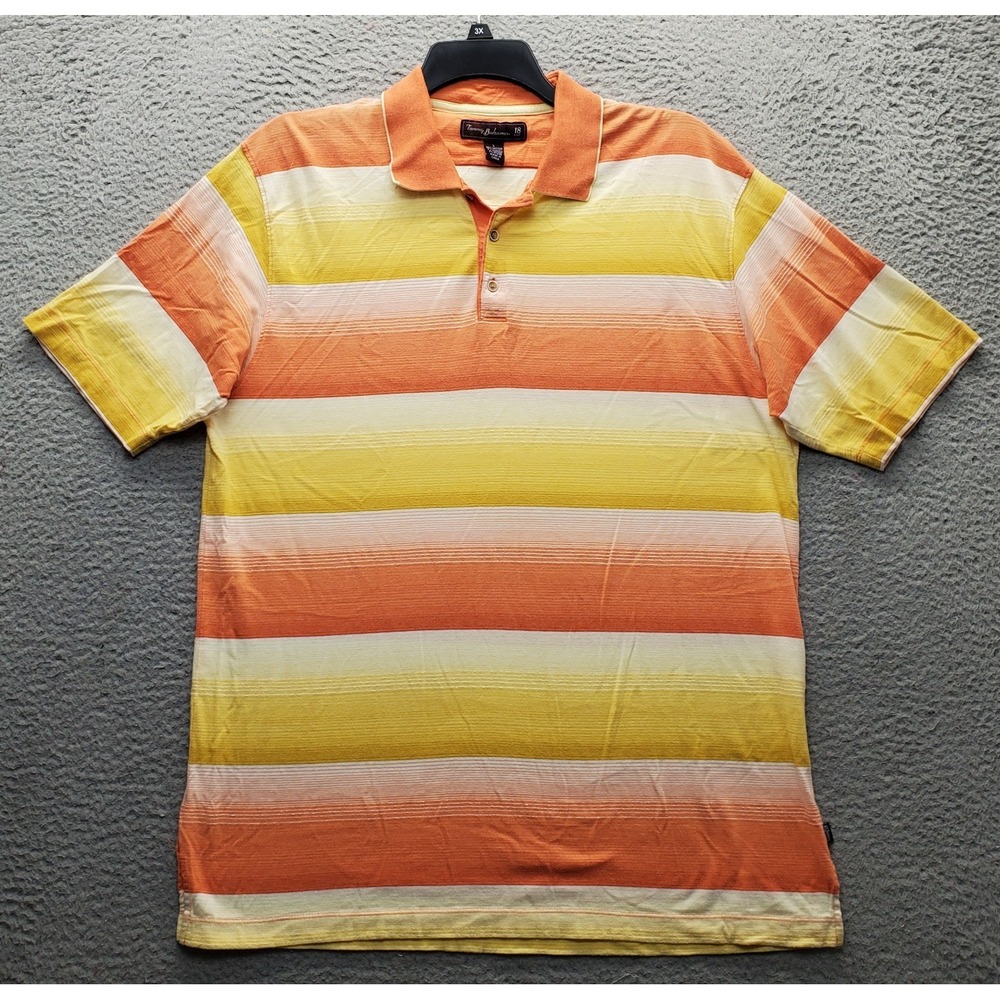 Tommy Bahama Golf Polo Shirt Mens Large Multi Striped Short Sleeve Performance